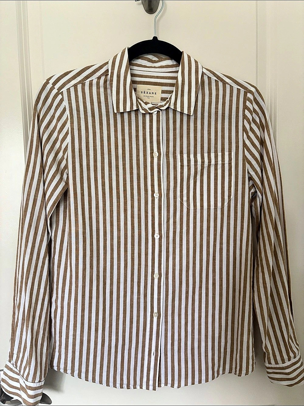 Sézane Tomboy Shirt Striped Cotton Linen Button Down Shirt Size 32 Like New